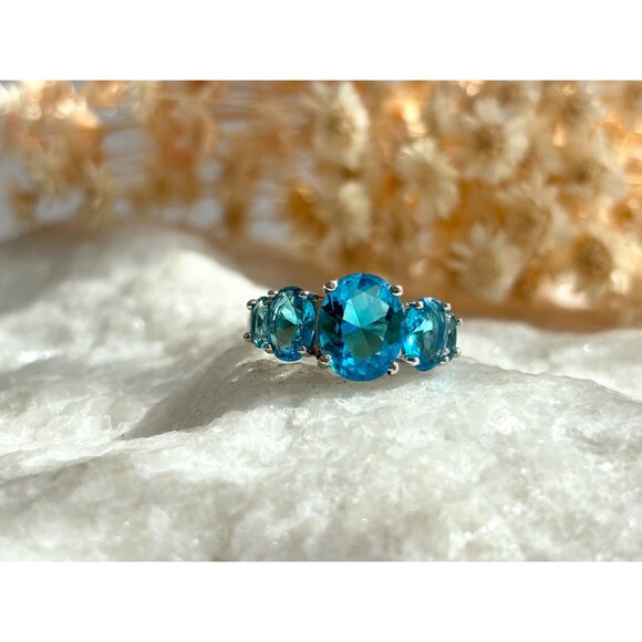 Blue Topaz Semi-Precious Gemstone 925 Sterling Silver Vintage Ring - sz 6 - Picture 8 of 11